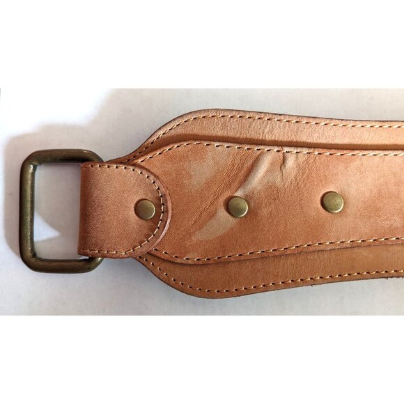 BCBG Maxazria Belt Brown Genuine Leather Wide Narrow Width Brass Buckle Size S - Picture 15 of 16